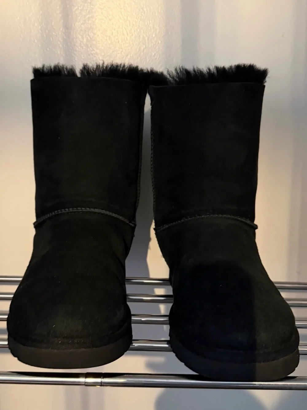 UGG Black Short Shearling Boots with Back Bow Detail